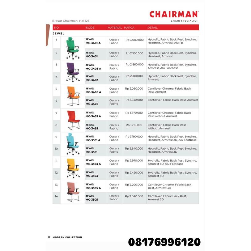 Kursi Kantor Chairman JEWEL MC 3401 A 3401 3403 A 3403 3405 A 3405 3455 A 3455 3501 A 3501 3503 A 3503 3505 A 3505