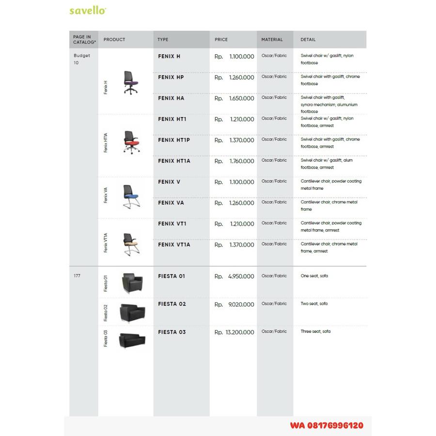 Kursi Kantor Savello FENIX H HP HA HT1 HT1P HT1A V VA VT1 VT1A & FIESTA 01 02 03